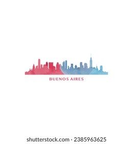 Buenos Aires watercolor cityscape skyline city panorama vector flat modern logo, icon. Argentina capital emblem concept with landmarks and building silhouettes. Isolated graphic