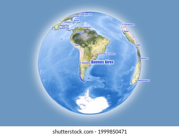 Buenos Aires-Argentina is shown on vector globe map. The map shows Buenos Aires-Argentina 's location in the world.