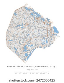 Buenos Aires,comuna 1,autonomous city of Buenos Aires,Argentina ,city centre,accurate map,Urban detail Streets Roads color Map,editable vector element template image for marketing ,product ,wall art 