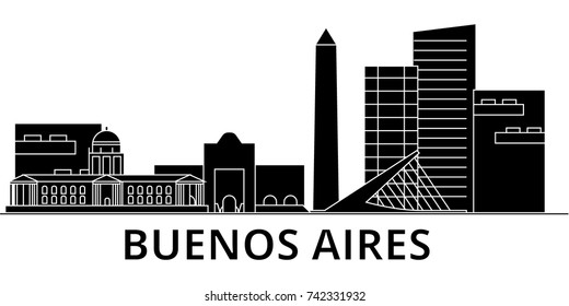 Buenos Airos architecture vector city skyline, travel cityscape with landmarks, buildings, isolated sights on background