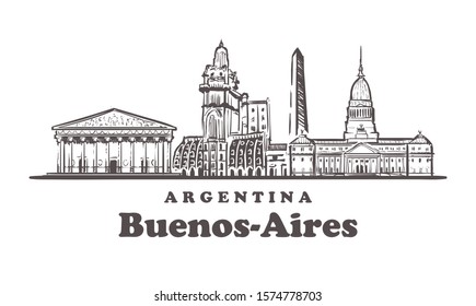 Buenos-Aires sketch skyline. Argentina, Buenos Aires hand drawn vector illustration. Isolated on white background. 