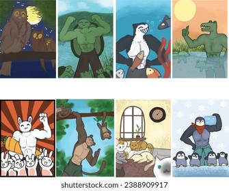 buff animals and their little companions