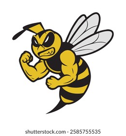 Buff Bumblebee Vector – Strong Bee Muscles Cartoon Illustration