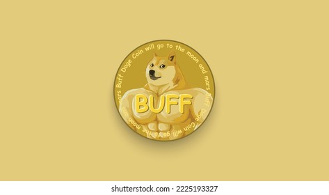Buff Doge Coin, DOGECOIN Token cryptocurrency logo on isolated background with copy space. 3d vector illustration of Buff Doge Coin, DOGECOIN token icon banner. svg