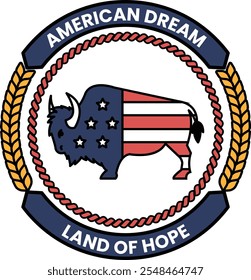 A buffalo with the American Dream logo on it