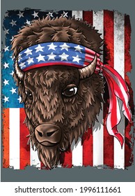 Buffalo american Flag Western Animal Buffalo Bison Men design vector illustration for use in design and print poster canvas