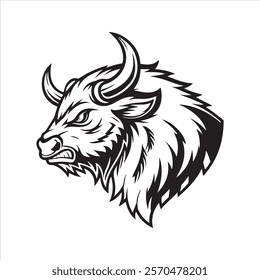 Buffalo angry head vector silhouette art illustration