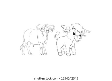 Buffalo Animal Cartoon Vector Outline Illustration