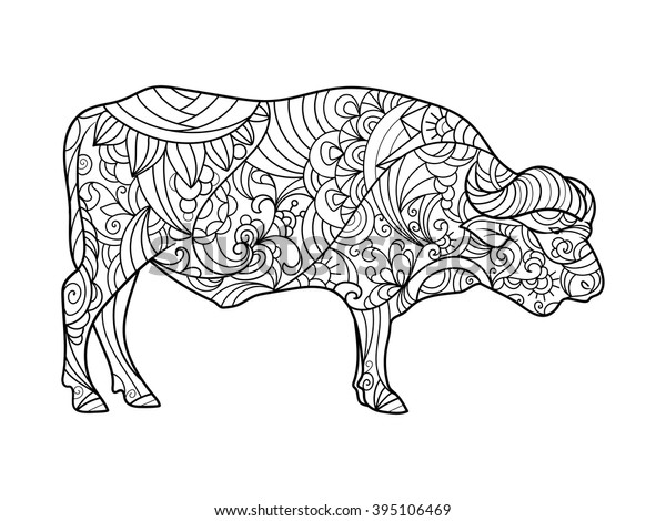 Download Buffalo Animal Coloring Book Adults Vector Stock Vector ...