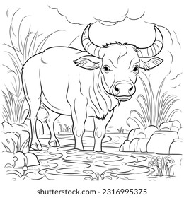 Buffalo animal coloring page for kids