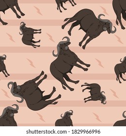Buffalo Animal Seamless Vector Pattern Design Background