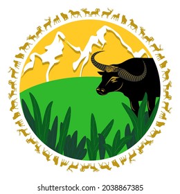 Buffalo, animal silhouettes - abstract art icon - isolated on white background - vector. International Animal Day. International Day for Biological Diversity.