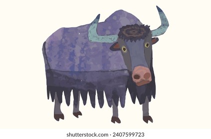 Búfalo, ilustración del vector de acuarela de fauna silvestre animal.