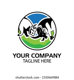 Buffalo attack logo, Buffalo head icon. flat design. Vector Illustration on white background