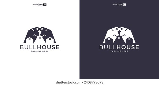 buffalo bull bison with house logo design vector icon silhouette illustration