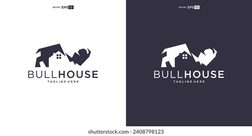 buffalo bull bison with house logo design vector icon silhouette illustration