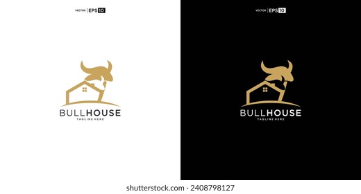 buffalo bull bison with house logo design vector icon silhouette illustration