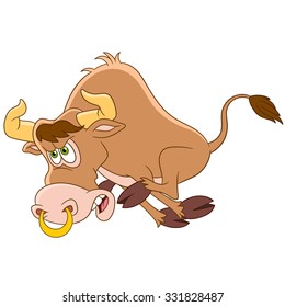 Buffalo. Bull. Bison. Ox. Cartoon character isolated on white background. Colorful design for kids activity book, coloring page, colouring picture. Vector illustration for children.