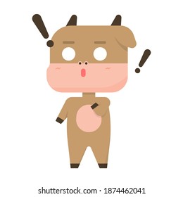 buffalo or bull chibi character illustration. shocked or startled facial expressions of a bull animal. cute, funny, and adorable. flat style. element design vector