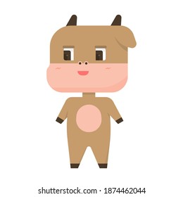buffalo or bull chibi character illustration. the facial expression of a happy animal bull. cute, funny, and adorable. flat style. element design vector