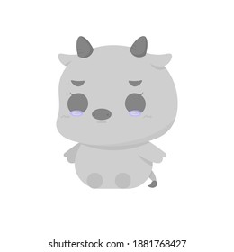 vector de caracteres de búfalo o quibi de toro. una expresión de búfalo triste y llorosa. ilustraciones divertidas, lindas y adorables de animales bebés. estilo plano. puede utilizarse para pegatinas de mascota y diseños de logotipo