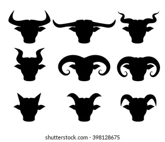 Buffalo and Bull head icons in silhouette style