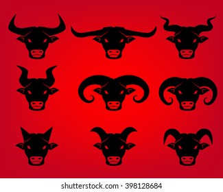 Buffalo and Bull head icons in tattoo style