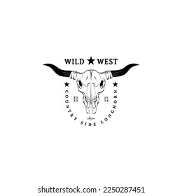 buffalo bull head vintage logo for farm ranch countryside longhorn