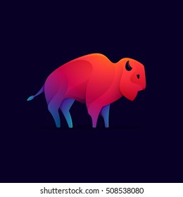 Buffalo, bull, ox vector character. Animal design elements for sport team branding, T-shirt, label, badge, card or illustration.
