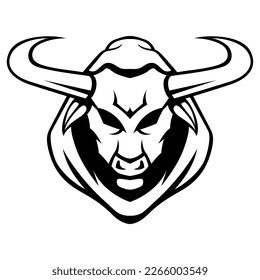 Buffalo Bull Vector Head Black And White Logo Mascot template