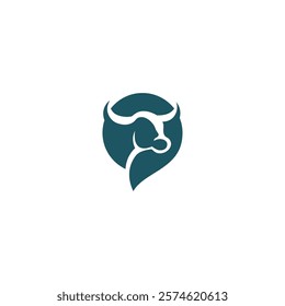 buffalo, carabao, bull, cow, head graphic design. Abstract illustration of head animal with pin search. Logo design for farm service, cow industrial. Ox, bullock, neat, bison. cattle farm.