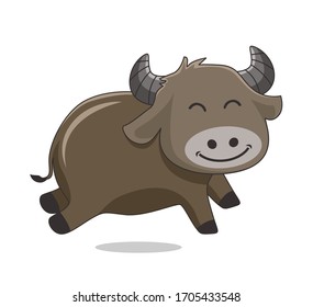 Buffalo Cartoon Cute Animals Isolated Vector Image
