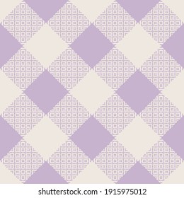 Buffalo check pattern spring in pastel purple. Decorative seamless pixel art background for flannel shirt, gift wrapping paper, tablecloth, oilcloth, other modern everyday fashion textile design.