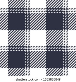 Buffalo check plaid pattern background. Seamless textile graphic in dark blue and white for flannel shirt, blanket, throw, upholstery, duvet cover, or other modern fabric design.