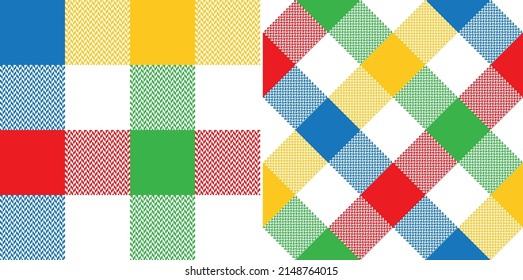 Buffalo Check Plaid Pattern For Beach Towel, Beach Blanket, Picnic Blanket, Tablecloth. Seamless Colorful Bright Tartan Vector In Happy Colors For Modern Spring Summer Holiday Fashion Textile Design.