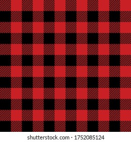 Buffalo check plaid pattern in black and red. Seamless gingham graphic for tablecloth, wrapping, packaging, or other modern autumn winter fabric design.