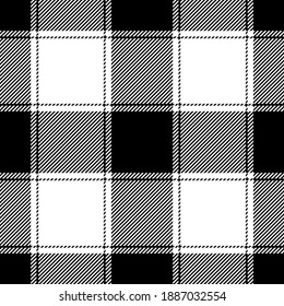 Buffalo check plaid pattern in black and white. Seamless textured vichy fabric background vector for flannel shirt, skirt, tablecloth, jacket, or other modern spring, summer, autumn, winter textile.