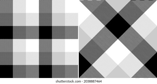 Buffalo check plaid pattern in black, pale grey, white. Seamless herringbone tartan for spring autumn winter scarf, flannel shirt, blanket, duvet cover, other modern fashion textile design.