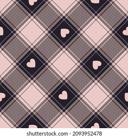 Buffalo check plaid pattern in black, powder pink, white. Seamless diagonal stitched gingham tartan for flannel shirt, scarf, tablecloth, other modern spring summer autumn winter textile print.