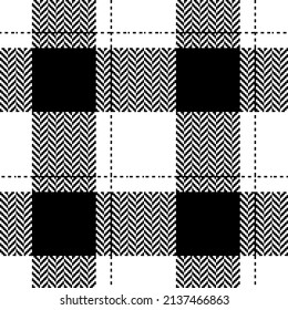 Buffalo check plaid pattern in black and white. Seamless asymmetric herringbone tartan plaid for spring summer autumn winter scarf, jacket, dress, flannel shirt, other modern fashion textile print.