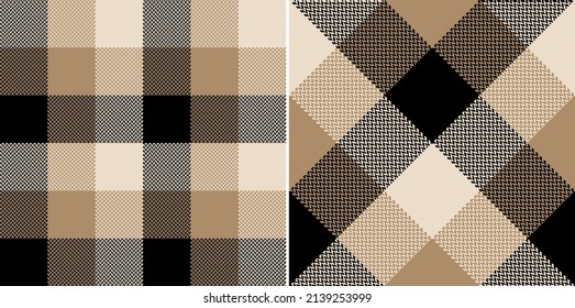 Buffalo check plaid pattern in black, brown, beige for autumn winter. Seamless herringbone textured tartan set for flannel shirt, scarf, skirt, blanket, duvet cover, other modern fashion fabric print.