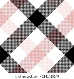 Buffalo check plaid pattern in black, powder pink, white for spring summer autumn winter. Seamless large herringbone tartan for flannel shirt, scarf, skirt, blanket, other modern fabric design.