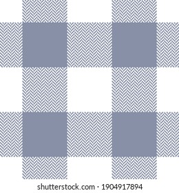 Buffalo check plaid pattern in blue grey and white. Seamless herringbone textured graphic for flannel shirt, blanket, tablecloth, or other modern spring summer textile print.