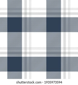 Buffalo check plaid pattern in blue, grey, white. Seamless decorative tartan graphic for tablecloth, gift wrapping paper, flannel shirt, other modern spring summer autumn winter fashion textile print.