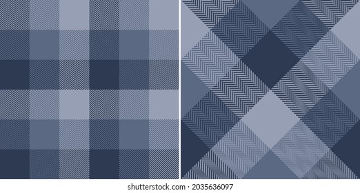 Buffalo check plaid pattern in dark blue. Seamless herringbone tartan plaid vector for spring autumn winter scarf, flannel shirt, blanket, duvet cover, other modern fashion textile design.
