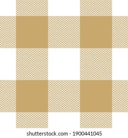 Buffalo check plaid pattern in gold and white. Herringbone textured seamless light vector for spring and summer flannel shirt, skirt, dress, blanket, tablecloth, other modern fashion textile print.