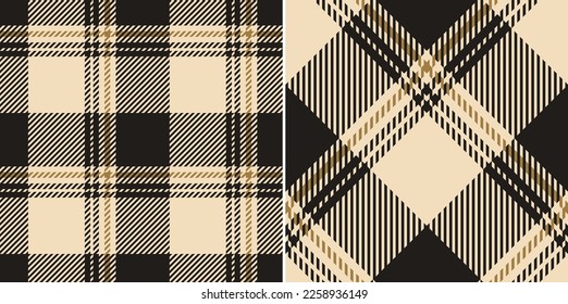 Patrón de manchas de búfalo en oro, beige, marrón. Juego de vectores de tartán oscuro asimétrico sin textura para camisa de flanco de invierno de otoño, pijamas, manta, otros modernos estampados de tela de moda de vacaciones.