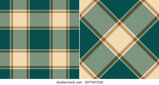 Buffalo Check Plaid Pattern In Green, Brown, Gold Beige. Seamless Textured Tartan Set For Spring Summer Autumn Winter Flannel Shirt, Blanket, Duvet Cover, Other Modern Fashion Textile Print.