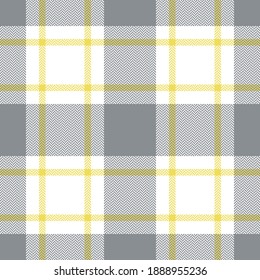 Buffalo Check Plaid Pattern In Grey, Yellow, White. Seamless Herringbone Tartan Plaid For Flannel Shirt, Skirt, Pyjamas, Or Other Modern Spring Summer Textile Print.