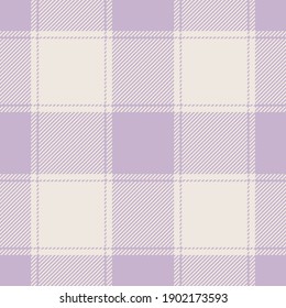 Buffalo check plaid pattern in light purple and off white. Seamless graphic background for flannel shirt, skirt, gift wrapping paper, or other modern spring summer textile print.